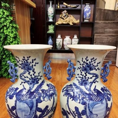 Cặp bình tích cổ Chim Trĩ Hoa Phù Dung